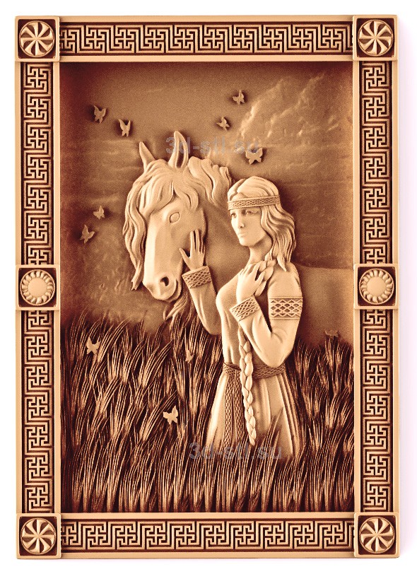 stl модель-Панно Дева и лошадь
