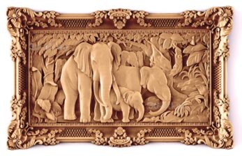 stl модель-Панно Слоны семейство в джунглях