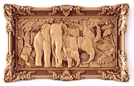 stl модель-Панно Слоны семейство в джунглях