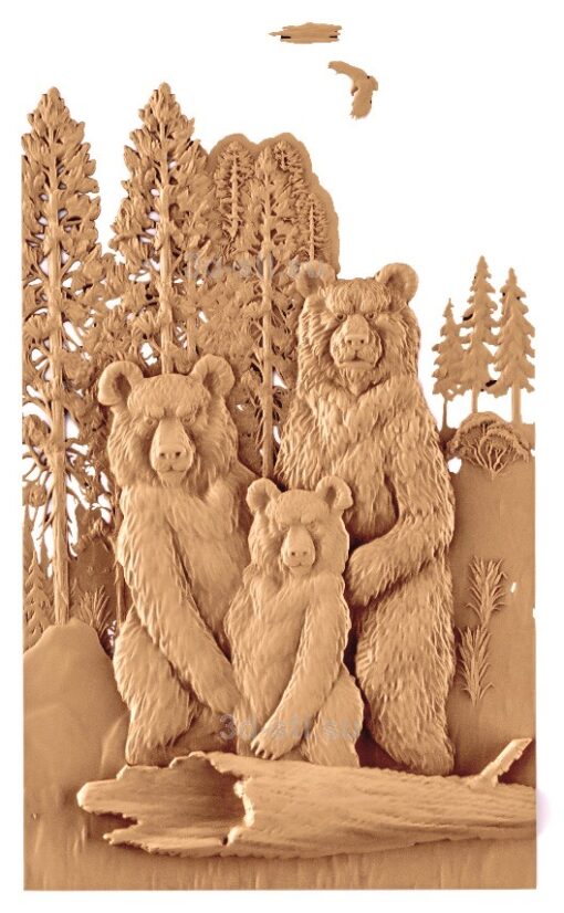 stl модель-Панно Медвежья семья