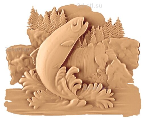 stl модель-Панно рыба на фоне природы