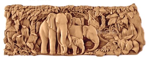 stl модель-Панно Семья слонов в джунглях