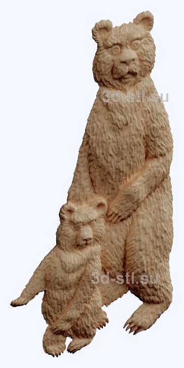 3d stl модель-медведица с медвеженком   барельеф с животными № 058