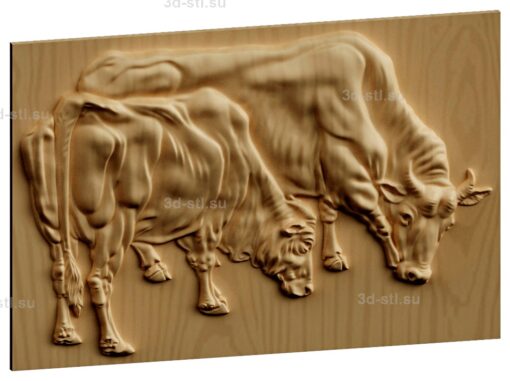 stl модель-Панно Корова с теленком пасется