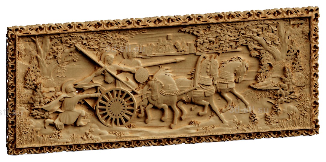stl модель-Панно Римские войны на колеснице