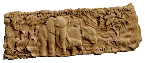 stl модель-Панно Семья слонов в джунглях