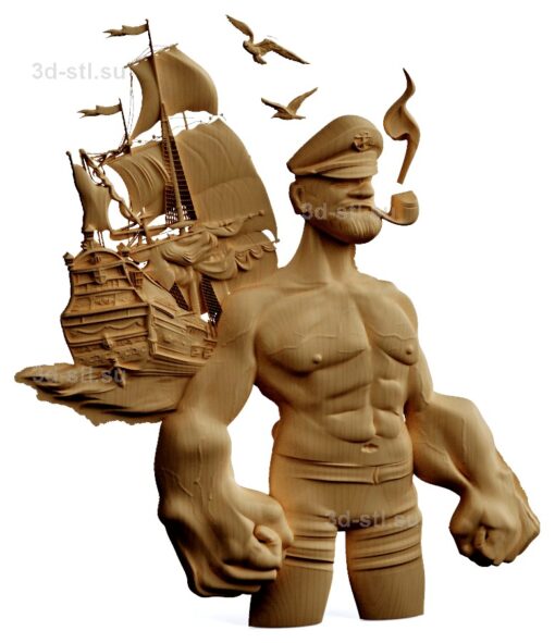 stl модель-Панно Попай- моряк