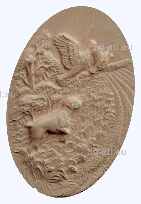 3d stl модель-собачья охота на фазана панно № 1191