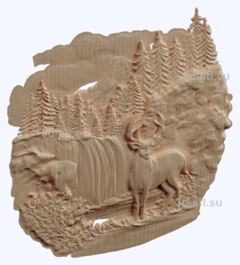 3d stl модель-олень в лесу панно № 1199